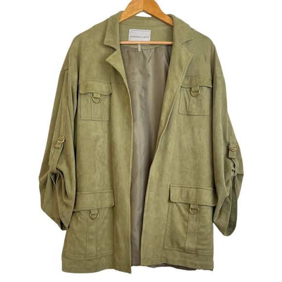 Andersen & Lauth Anthropologie Jacket Chore Utility Faux Suede Green One Size OS - Picture 8 of 8